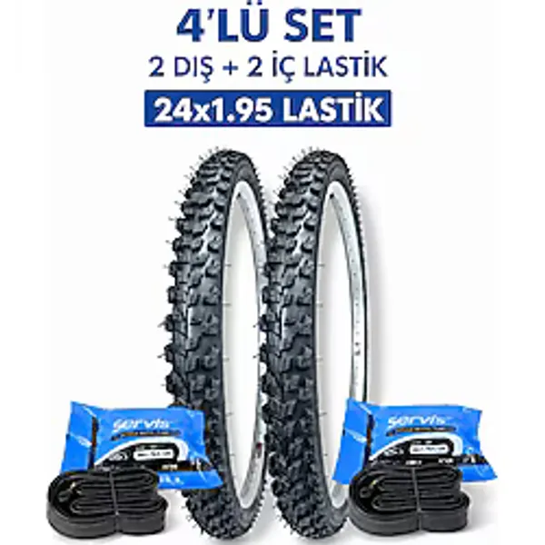 24x1.95 Bisiklet İç Ve Dış Lastik Seti 2 İç 2 Dış 24x1.95 Lastik 24 Jant Bisiklet Lastiği
