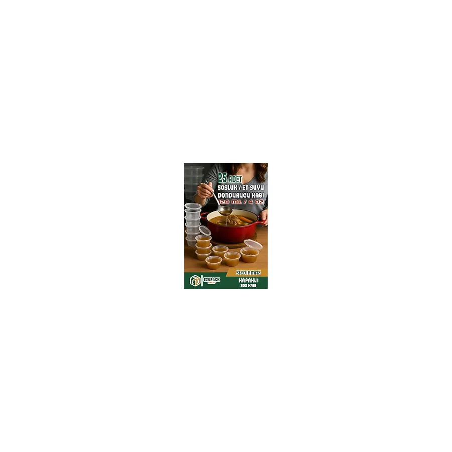 25 Adet Sızdırmaz 120 ml Mini Saklama Kabı Sosluk Buzluk Kabı, Et Suyu, Kemik Suyu, Sos Kabı Mutfak