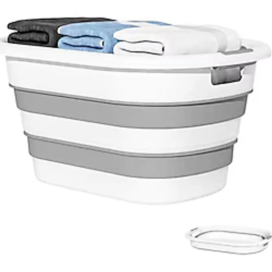 25 Litre Katlanabilir Silikon Çamaşır Sepeti Akordiyon Katlanır Sele Yer Kaplamayan Taşınabilir Ergonomik Kulplu Dayanıklı ve Hafif Depolama Sepeti Banyo ve Ev Kullanımı Kirli Sepeti (GRİ, 25 LİTRE)