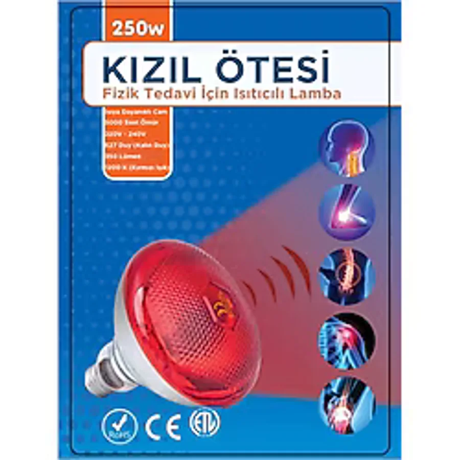 250w Kızılötesi (infrared) Isıtıcılı Fizik Tedi Lambası (kırmızı Işık) E27 (kalın Duy)