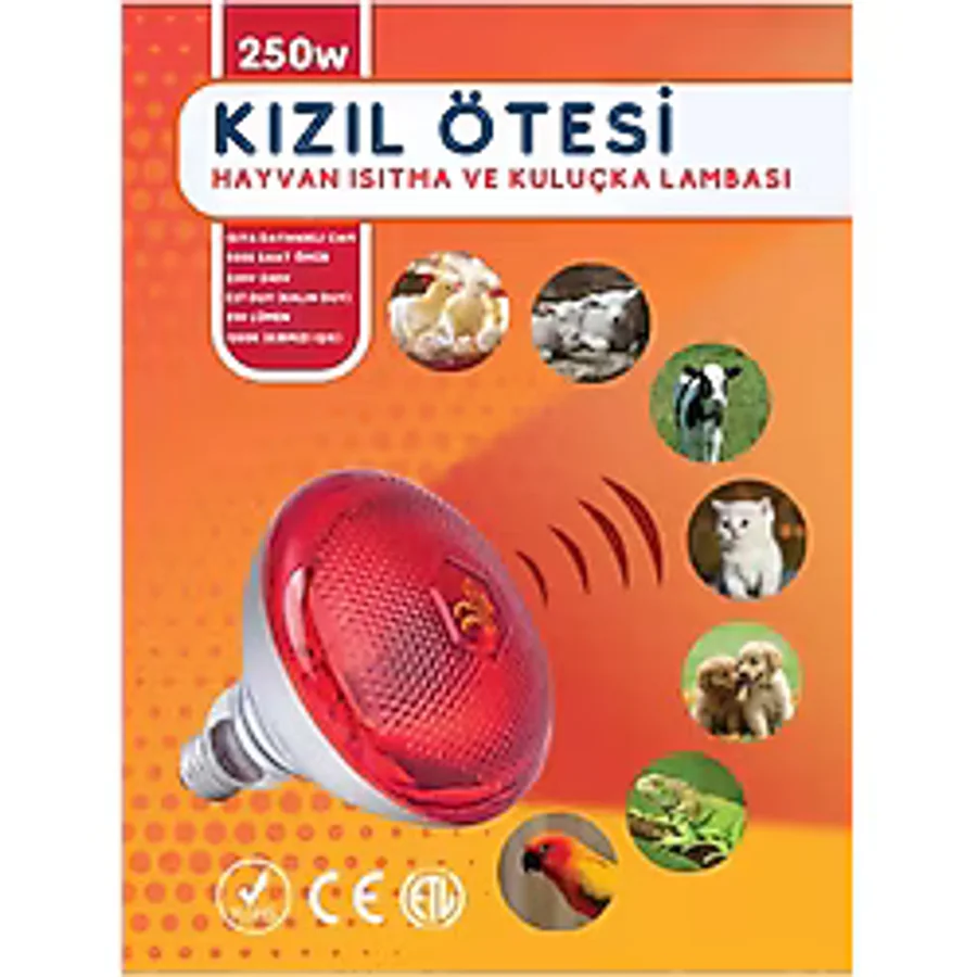 250w Kızılötesi (infrared) Isıtıcılı Hayvan Isıtma Ve Kuluçka Lambası (kırmızı Işık) E27 (kalın Duy)