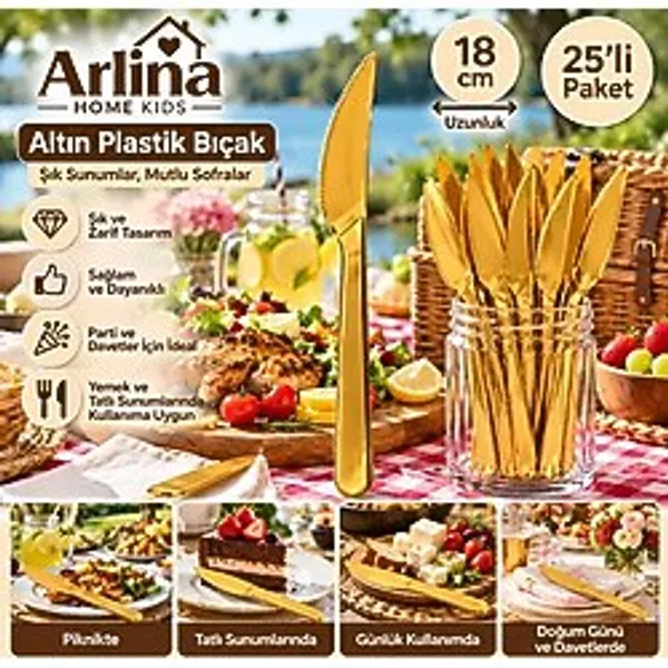 25Li 18 Cm Altın Plastik Bıçak