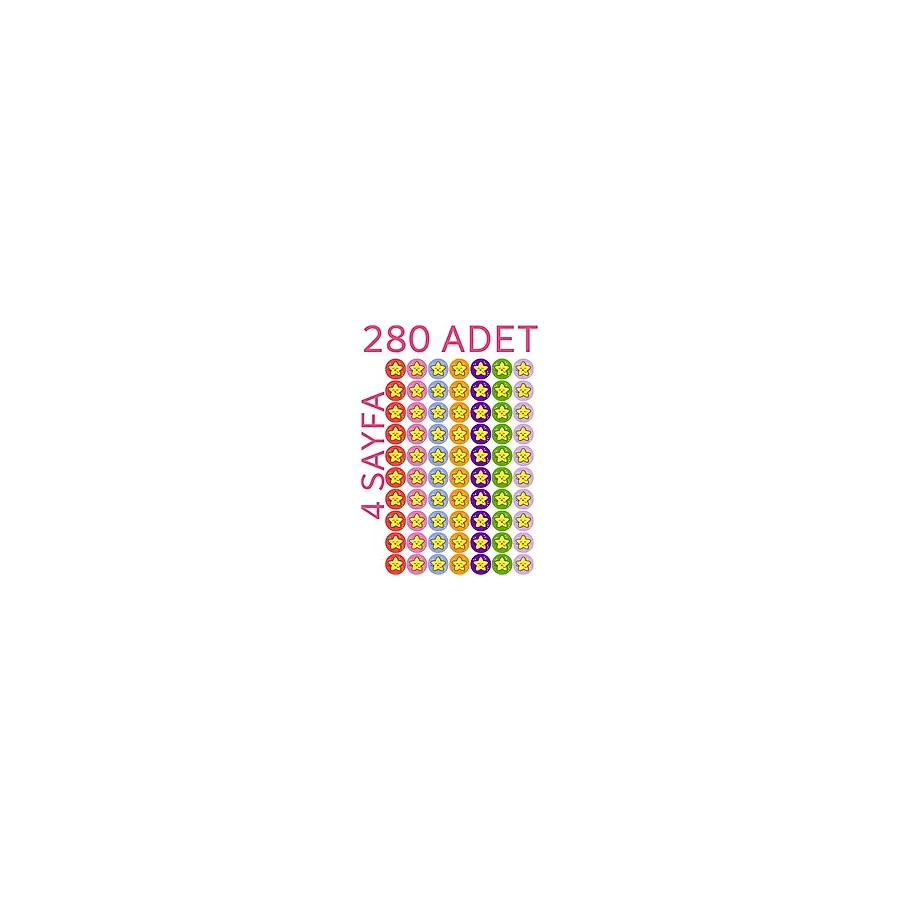 280 Li Yıldız Sticker Çıkartma, Okul, Tebrik, Kutlama Stickerı, Motivasyon Setleri - Çok Renkli