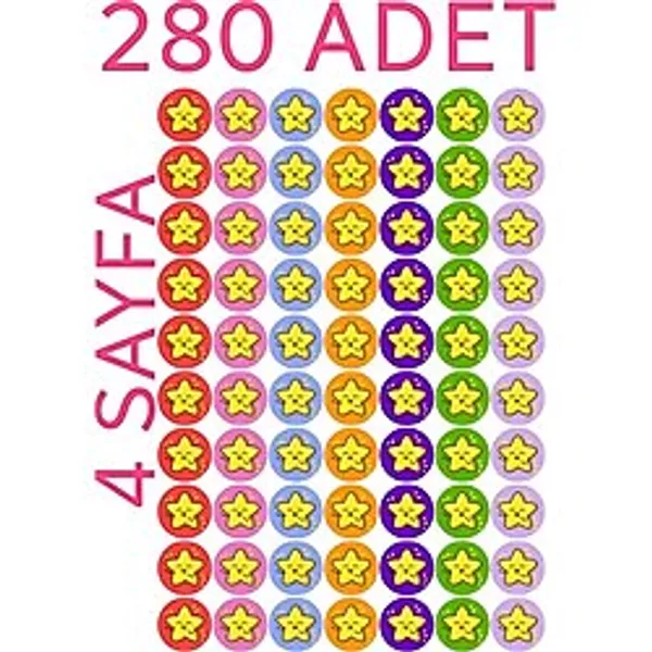 280 Li Yıldız Sticker Çıkartma, Okul, Tebrik, Kutlama Stickerı, Motivasyon Setleri - Çok Renkli - Standart - Genel