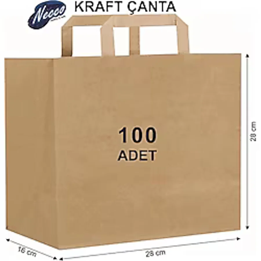 28X28x16 Cm. Kraft Canta 100 Adet