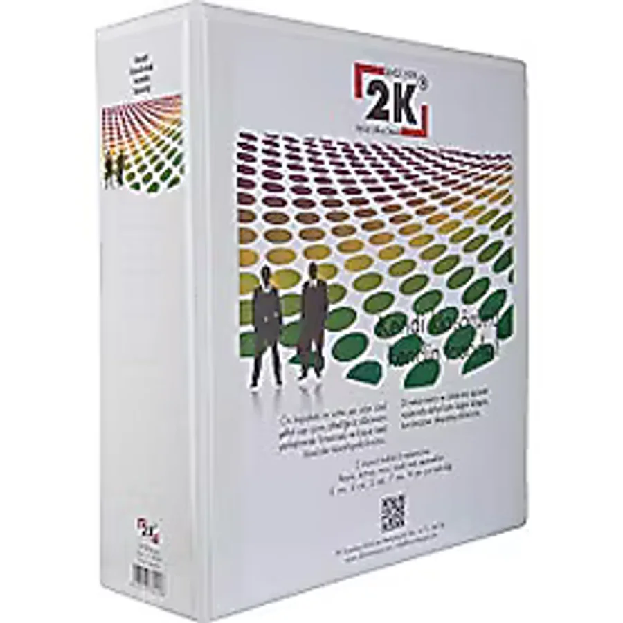 2K 09-2D-B Klasör A4 PVC/Plastik Tanıtım/Sunum/Prezentasyon/Arşiv Dosyası 9 cm. Sırt 2 Halka D Mekanizma Kutu İçin 6 Adet, Beyaz