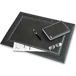 2K 4722 Sümen Takımı Suni Deri Hilton Kenar Desenli Tek Parça Kapaklı Pad Sümen 55x42 cm, Siyah