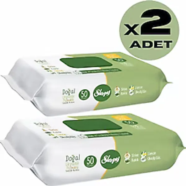 2Lİ DOĞAL ORGANİK PAMUKLU EL YÜZ VÜCUT TEMİZLİK HAVLUSU ISLAK MENDİL 2X50 YAPRAK