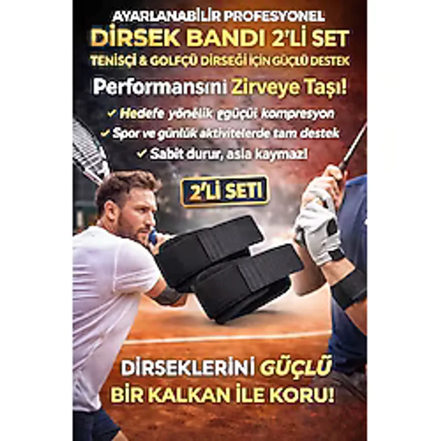 2Li Set Ortopedik Epikondilit Bandı Sporcu Golfçü Tenisçi Dirseği Bandajı Sağ Sol Uyumlu Standart