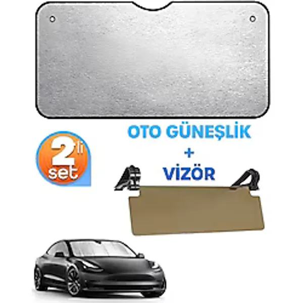 2li Set Vizör + Oto Güneşlik Araba Ön Cam Güneşlik Cam Gölgeliği + Güneş Vizörü