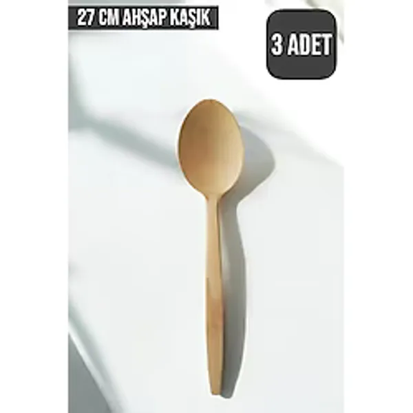 ( 3 Adet ) Ahşap Tahta Kaşık 27 cm Servis ve Pişirme Kaşığı