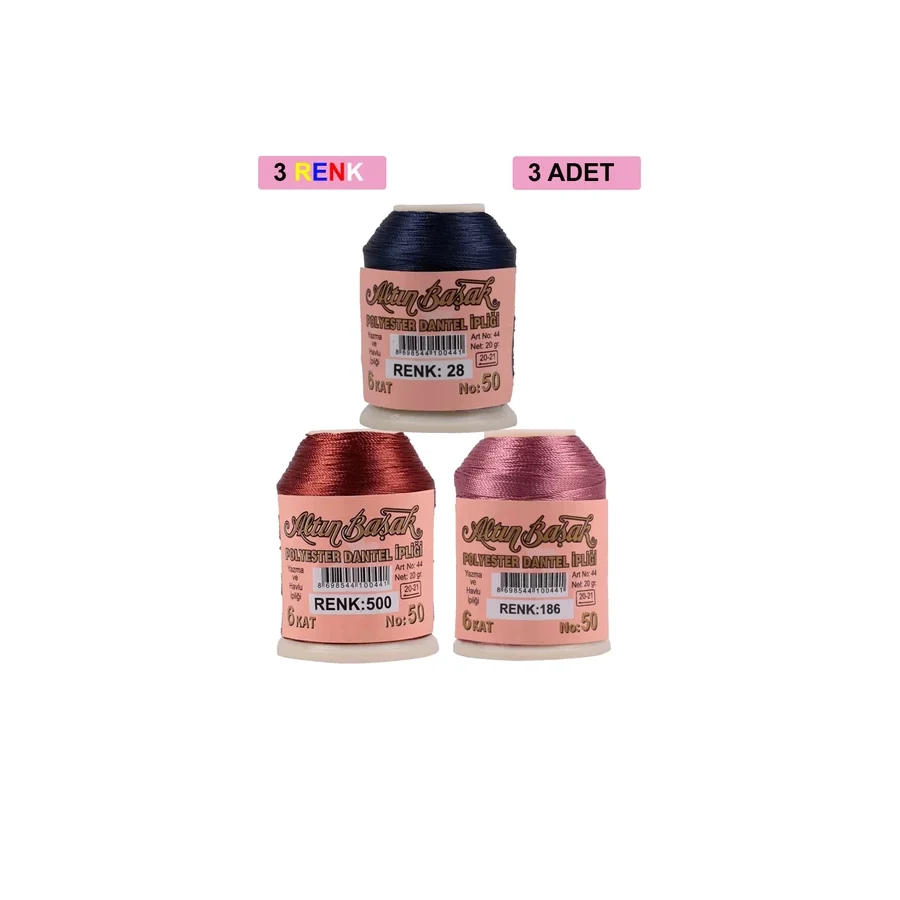 3 Adet Altınbaşak Oya ve Dantel İpi 20 gr - Royaleks - No: 500 - 186 - 028