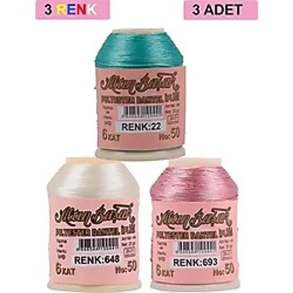 3 Adet Altınbaşak Oya ve Dantel İpi 20 gr - Royaleks - No: 648 - 693 - 022