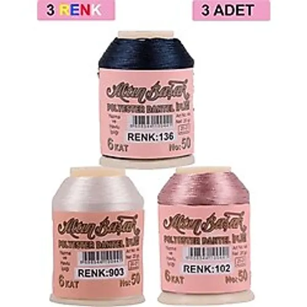3 Adet Altınbaşak Oya ve Dantel İpi 20 gr - Royaleks - No: 903 - 102 - 136