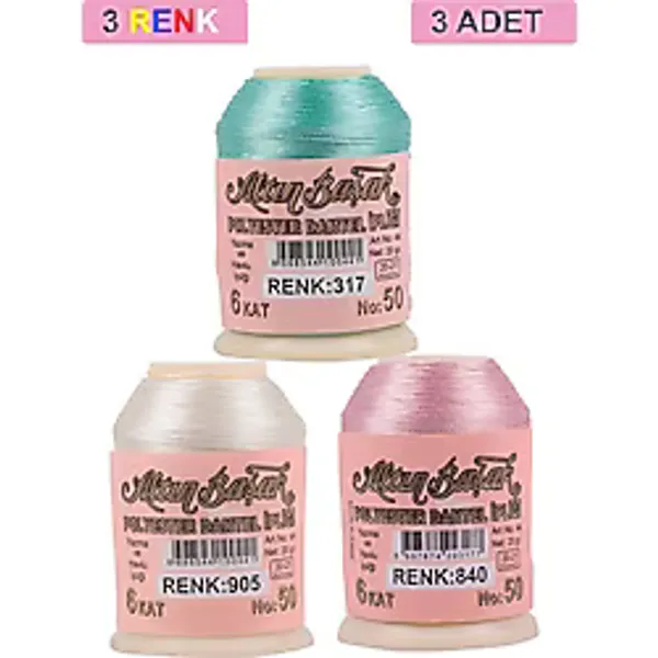 3 Adet Altınbaşak Oya ve Dantel İpi 20 gr - Royaleks - No: 905 - 840 - 317