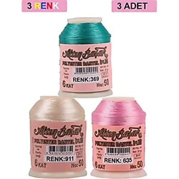 3 Adet Altınbaşak Oya ve Dantel İpi 20 gr - Royaleks - No: 911 - 635 - 369