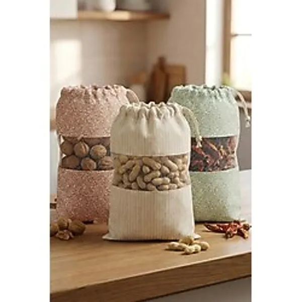 3 Adet Bakliyat Kesesi Büyük Boy 24X34 cm Erzak Kuru Gıda Saklama Kabı Torbası Bez Soft-Set