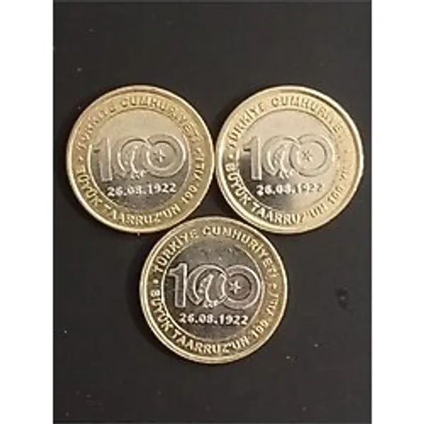 3 Adet Büyük Taarruz Hatıra Parası. Koleksiyon Para. Hediye Para. 1 Lira.