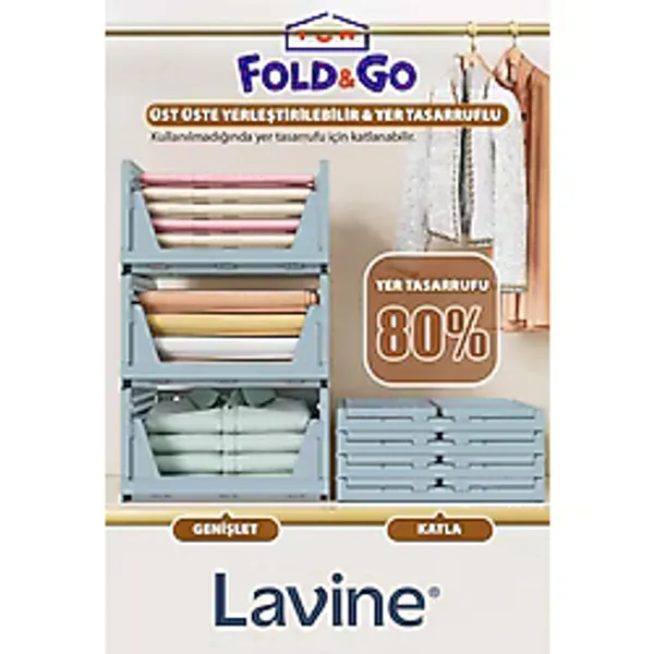 (3 Adet) Lavine Fold&go Çok Amaçlı Kayar Raf Dolap Içi Kıyafet ve Ev Aksesuarı Düzenleyici "mavi"