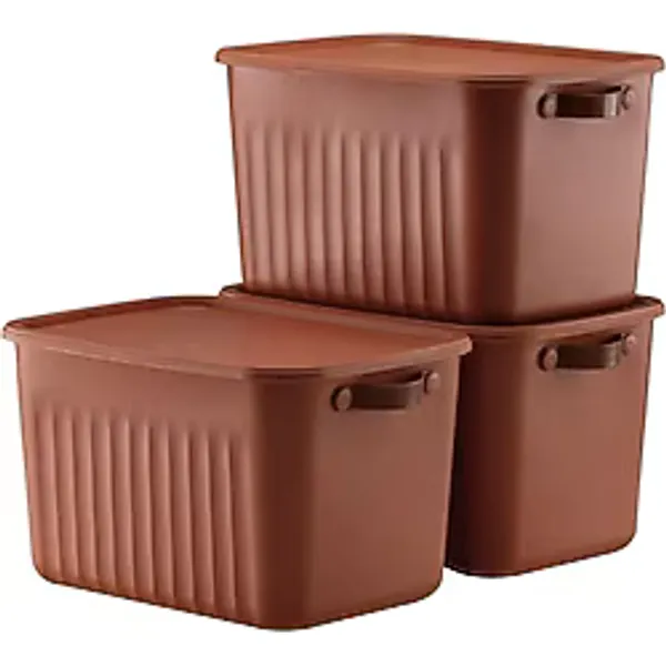 3 Adet Modern Kapaklı Saklama Kutusu Seti -15 Litre - Turuncu -Taşınabilir Kulplu, Dolap İçi Düzenleyici, Çok Amaçlı Organizer Kutu, Oyuncak & Kıyafet Kutusu