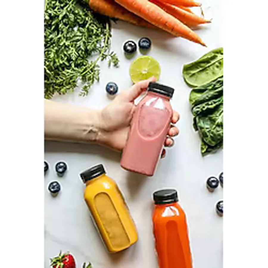 3 Adet Smoothie Detoks Şişesi Şeffaf Plastik Sızdırmaz Kapak Köşeli Meyve Suyu Şişesi 250 ML
