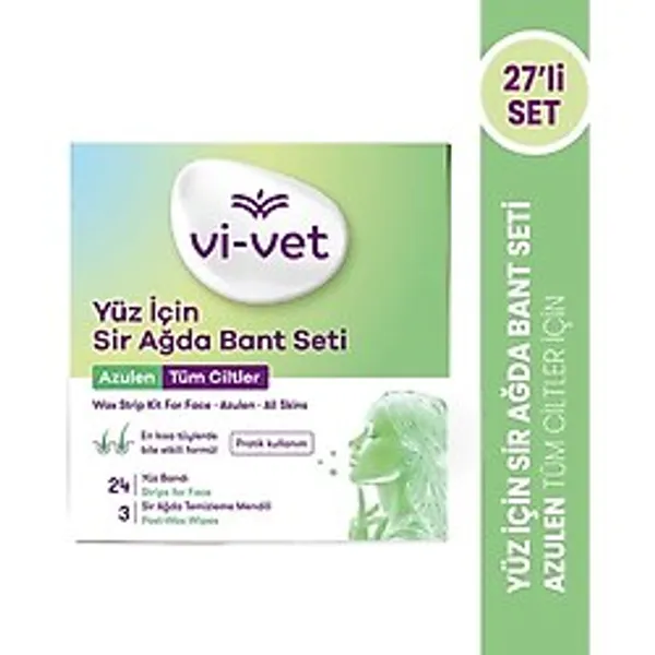 3 Adet Vi-Vet Yüz İçin Sir Ağda Bant Seti Azulen 27'Li (24 Yüz Bandı + 3 Temizleme Mendili)