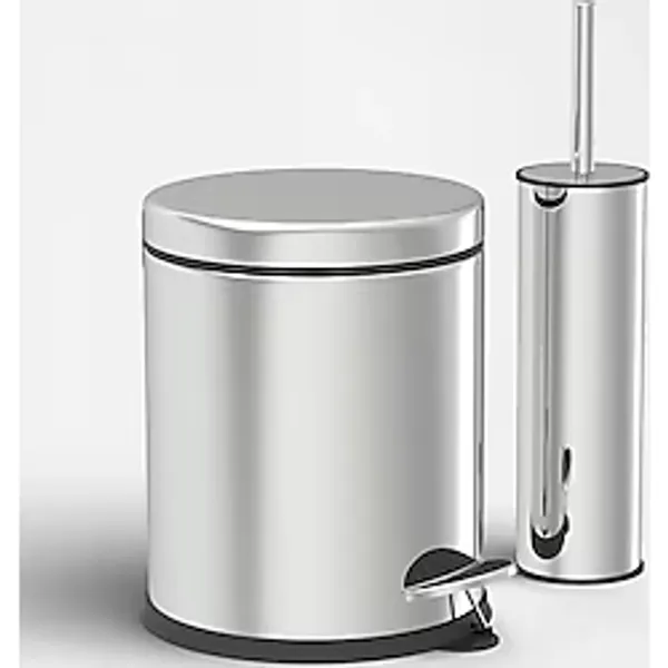 3 Litre Çöp Kovası ve Tuvalet Fırçası Krom İkili Set