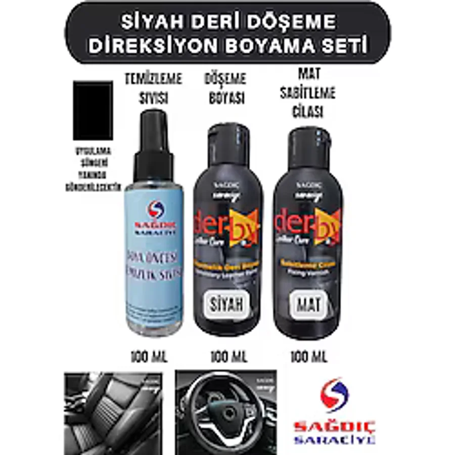 3'Lü Derby Siyah Deri Oto Direksiyon Döşeme Boyama Seti