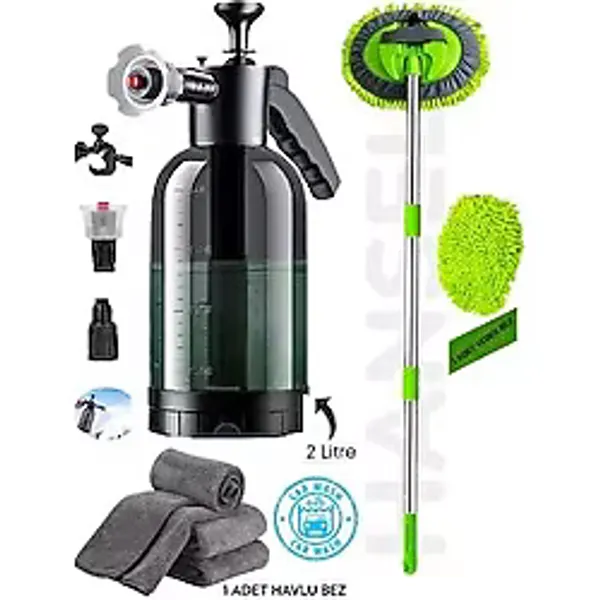 3'lü Set Ultra Basınçlı Oto Yıkama Pompası Köpük Yapıcı +Mikrofiber Bez+Şönil Araba Yıkama Fırçası