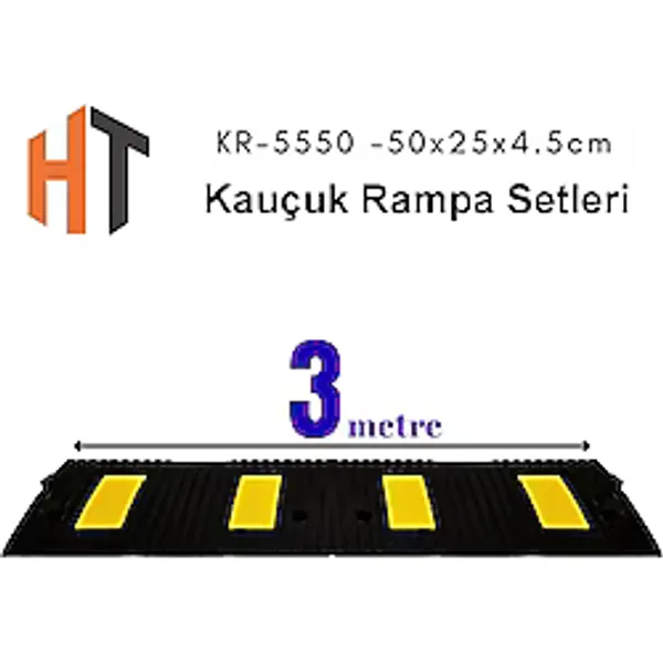 3 Metre Kauçuk Rampa, Otopark Rampası, Kaldırım Rampası 25 x 50 x 4,5 cm - 001-Renkli - 25 x 50 x 4 cm