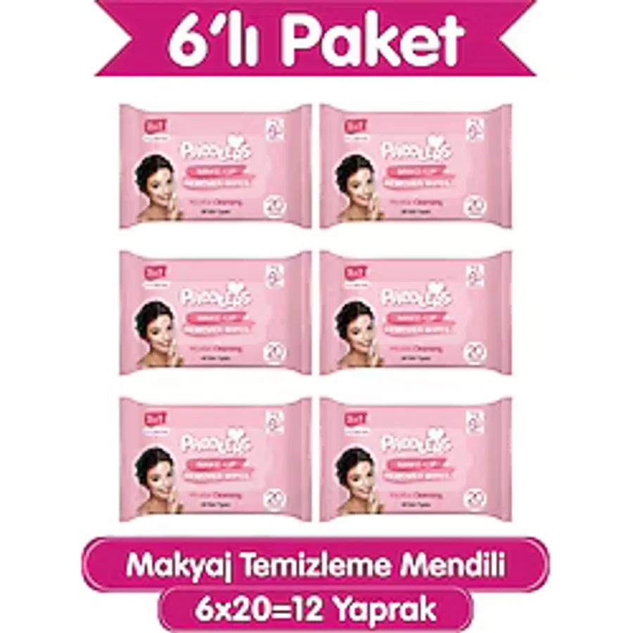 3'ü 1 Arada Makyaj Temizleme Mendili 120 Yaprak (6x20) - Yüz Göz & Dudak İçin, Yumuşak Dokulu
