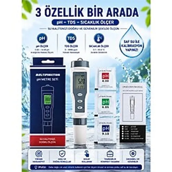 3'ü Bir Arada Tds ve Sıcaklık Ölçer Ledli Su Test Cihazı - Diğer Ölçüm Cihazları