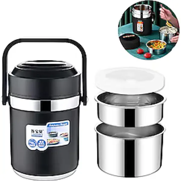 304 Çelik Gri 1600 ml Vakumlu Yemek Mama Saklama Termosu Sefertası cin597sy