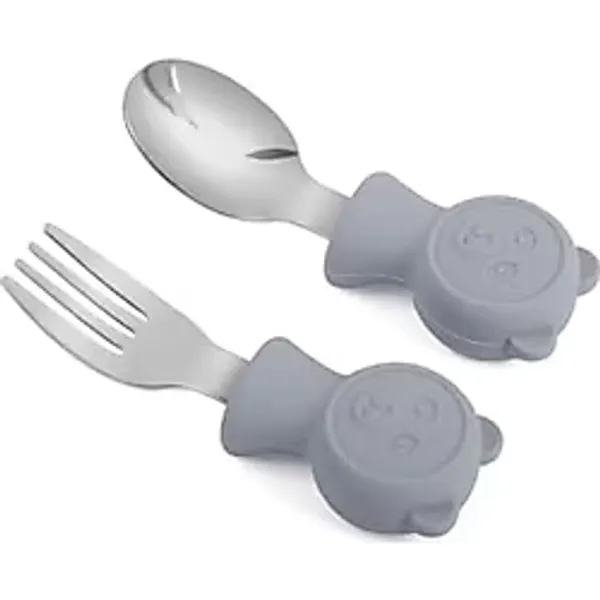 304 Çelik Gri Bebek Ayıcık Model Çocuk Kaşık ve Çatal Set cin766gr