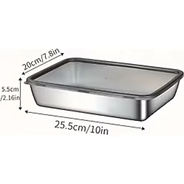 304 Kalite Paslanmaz Çelik Fırın ve Saklama Kabı - 25x20x5 cm Sızdırmaz Kapaklı Çelik Tepsi Bölmesi