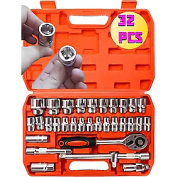 32 Parça Çantalı Cırcır Seti Lokma Takımı 1/2'' Soket Seti 32 Pcs Araç Tamir Civata Sökme Sıkma