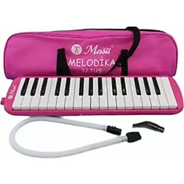 32 Tuşlu Pembe Melodika Tuşlu Nefesli Çalgı Müzik Aleti Çantalı