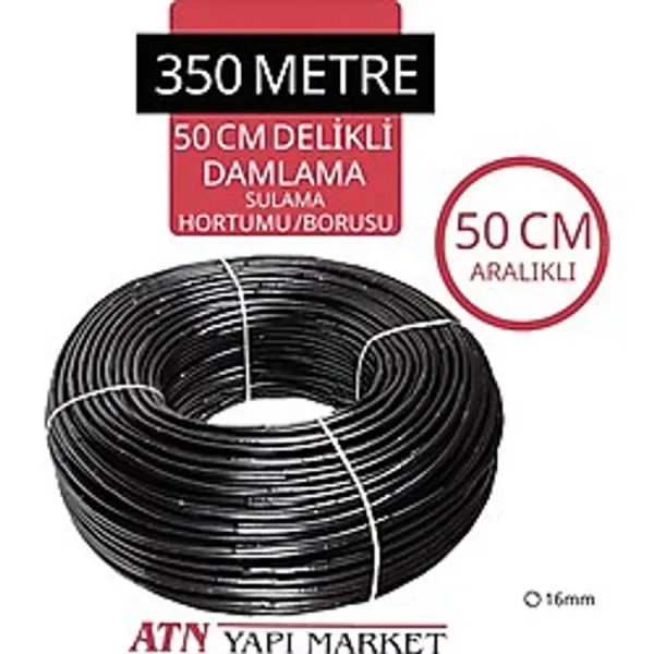 350 Metre 16MM Damlama Sulama Hortumu - 50 cm Aralıklı Delikli - Bahçe Tarla Sera Sulama Borusu