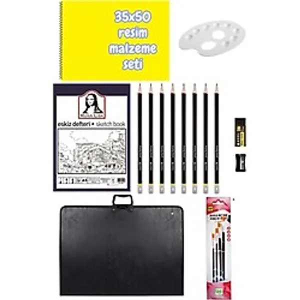 35x50 resim malzemeleri seti proje çantası dereceli kalem seti 35x50 resim defteri fırça seti palet eskiz defteri A5