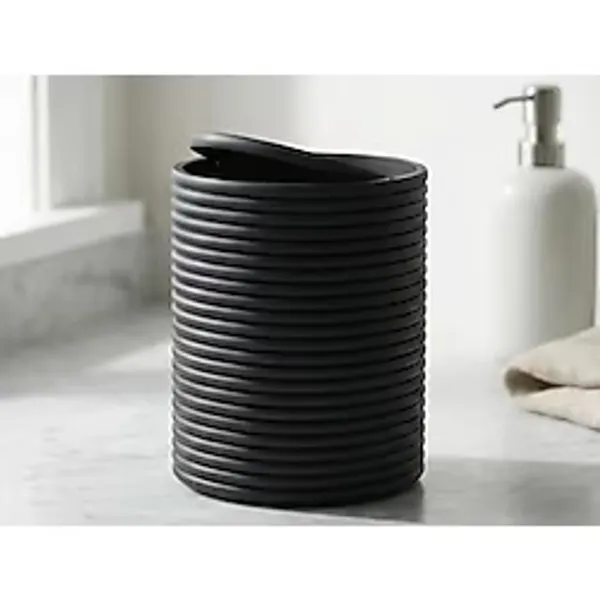 3D Baskı Mini Yivli Çöp Kutusu Sallanır Kapaklı Masaüstü Banyo Makyaj Masası Kovası 12x9 cm Antrasit