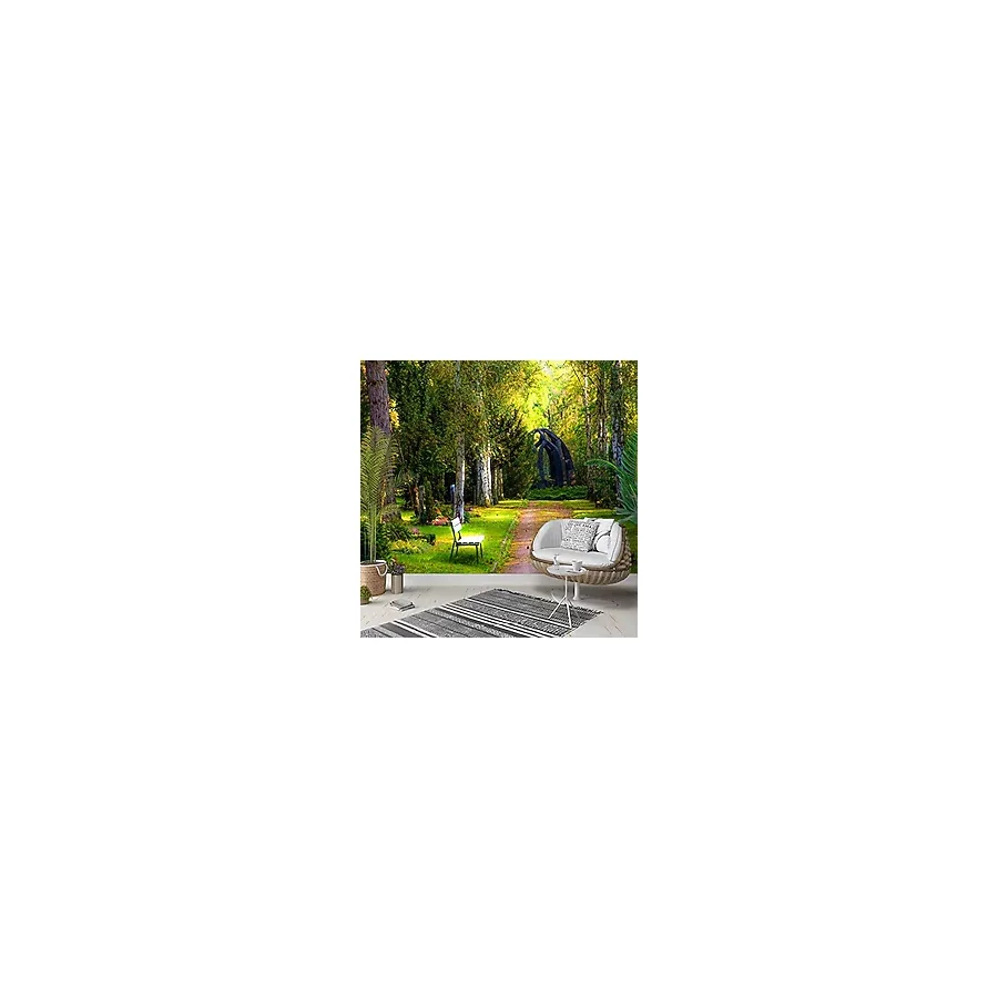 3D ELSE HALI YEŞİL PARK BANK DESENLİ SİLİNEBİLİR POSTER DUVAR KAĞIDI 250x180cm