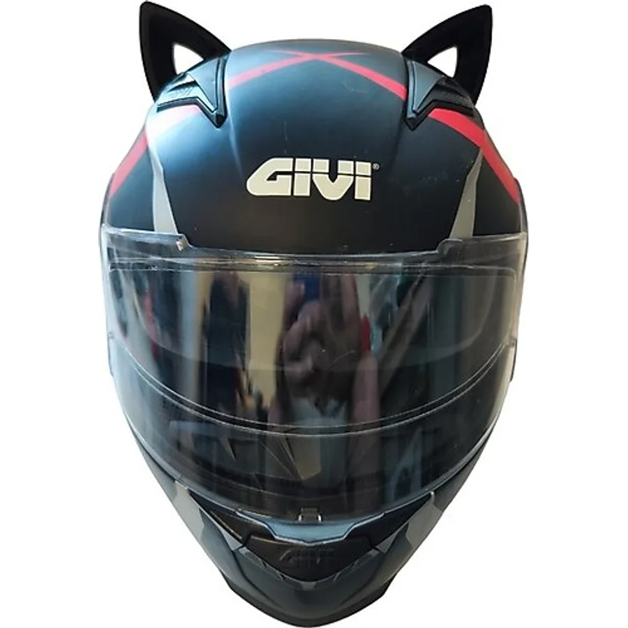 3D Fabrick Kask Süsü -Kedi Kulağı Rüzgar Tutmaz Siyah