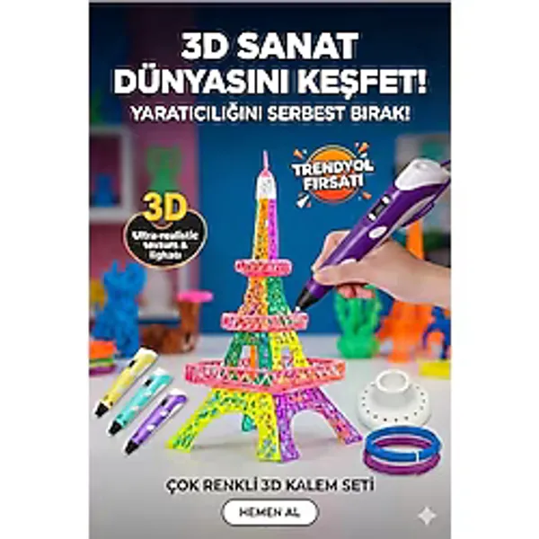 3D Kalem Seti (Mor) Dijital Göstergeli + 3 Renk Filament Hediyeli Eğitici Yazıcı Abs/Pla Uyumlu
