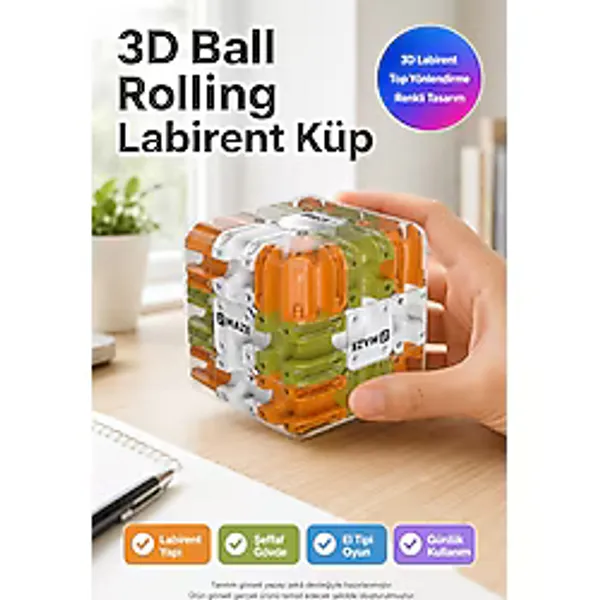 3D Labirent Küp Bulmaca Çelik Bilyeli Eğitici Zeka Oyuncağı Döner Duyusal Beceri Oyunu 6,9 cm