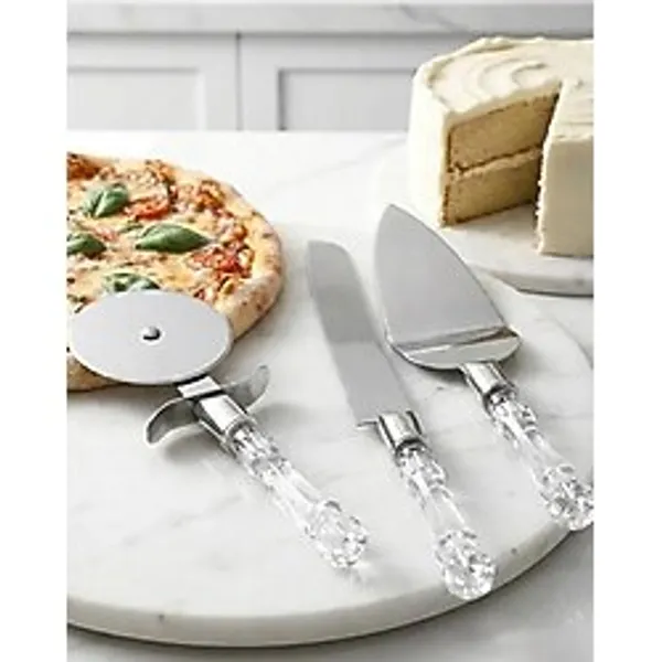 3lü Görünümlü Saplı Çelik Servis Seti Pizza Kesici Kek Bıçağı Pasta Spatulası - 0,5 x 7 cm
