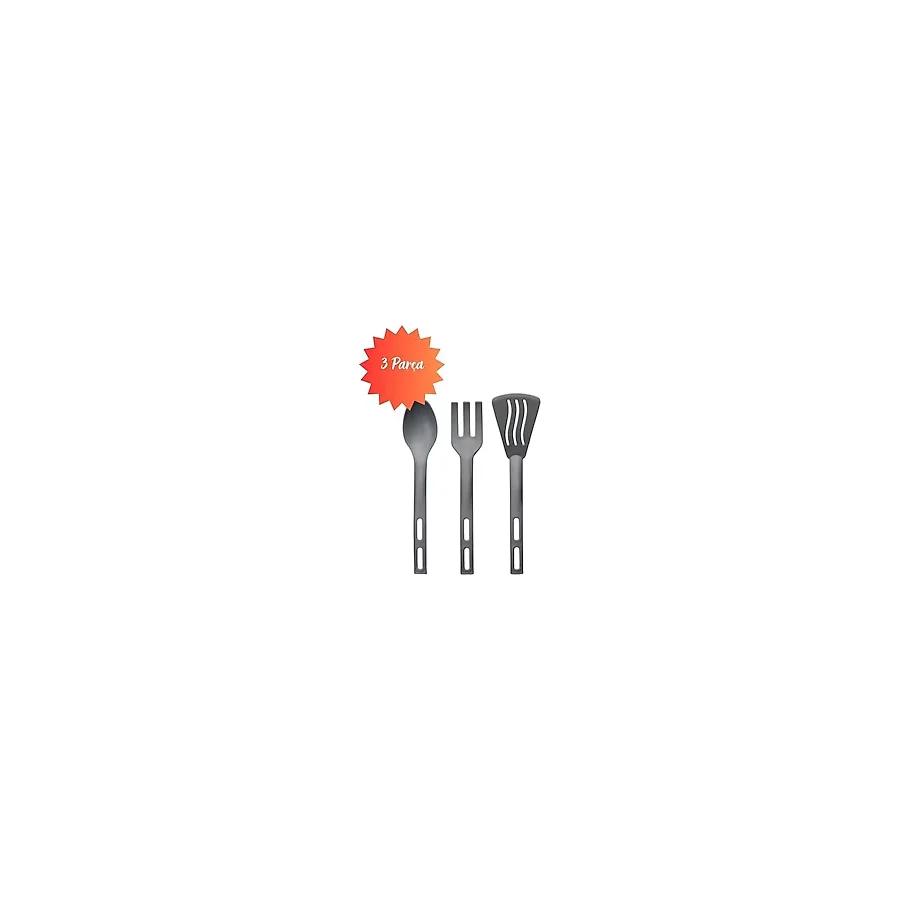 3lü Mini Plastik Spatula Kaşık Çatal Servis Seti Takımı Gri
