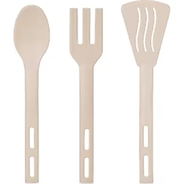 3lü Mini Plastik Spatula Kaşık Çatal Servis Seti Takımı Krem