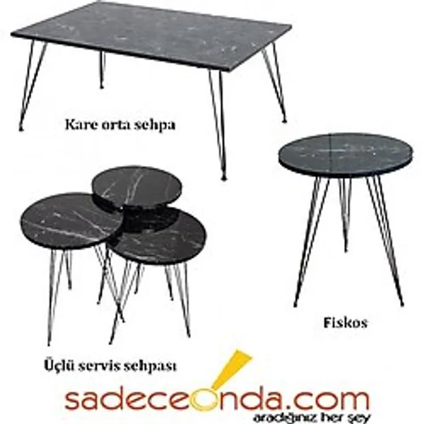 3Lü Zigon Sehpa + Orta Sehpa + Fiskos Sehpa