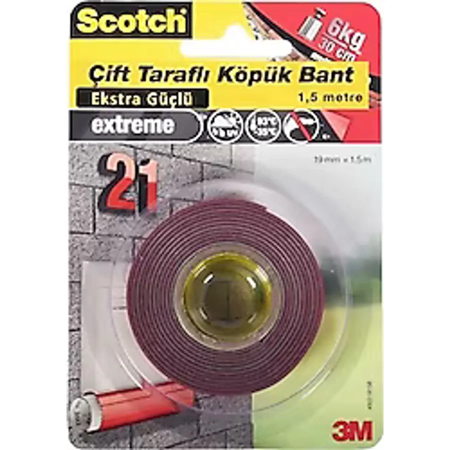 3M 4002 Scotch Extra Güçlü 19 mm x 1.5 m Çift Taraflı Bant