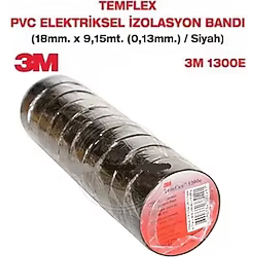 3M Temflex 1300E PVC İzole 10 Adet Elektrik Bandı